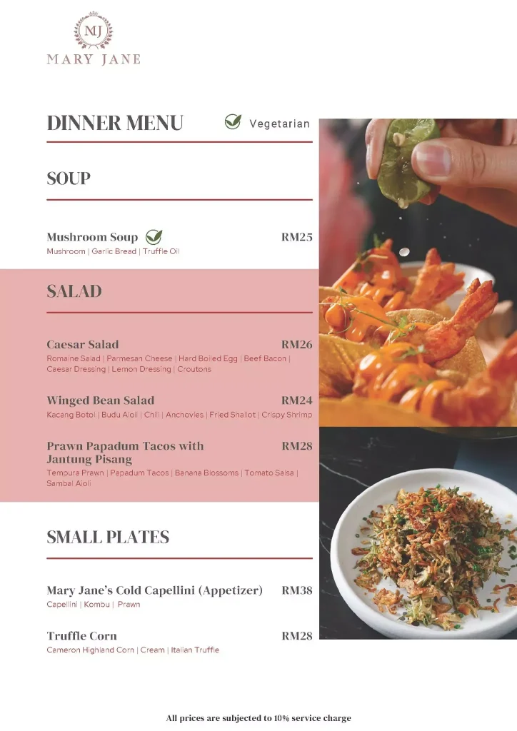 Mary Jane KL Menu