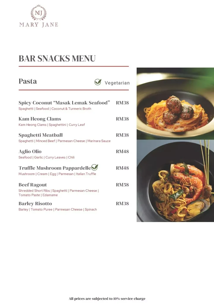 Mary Jane KL Menu
