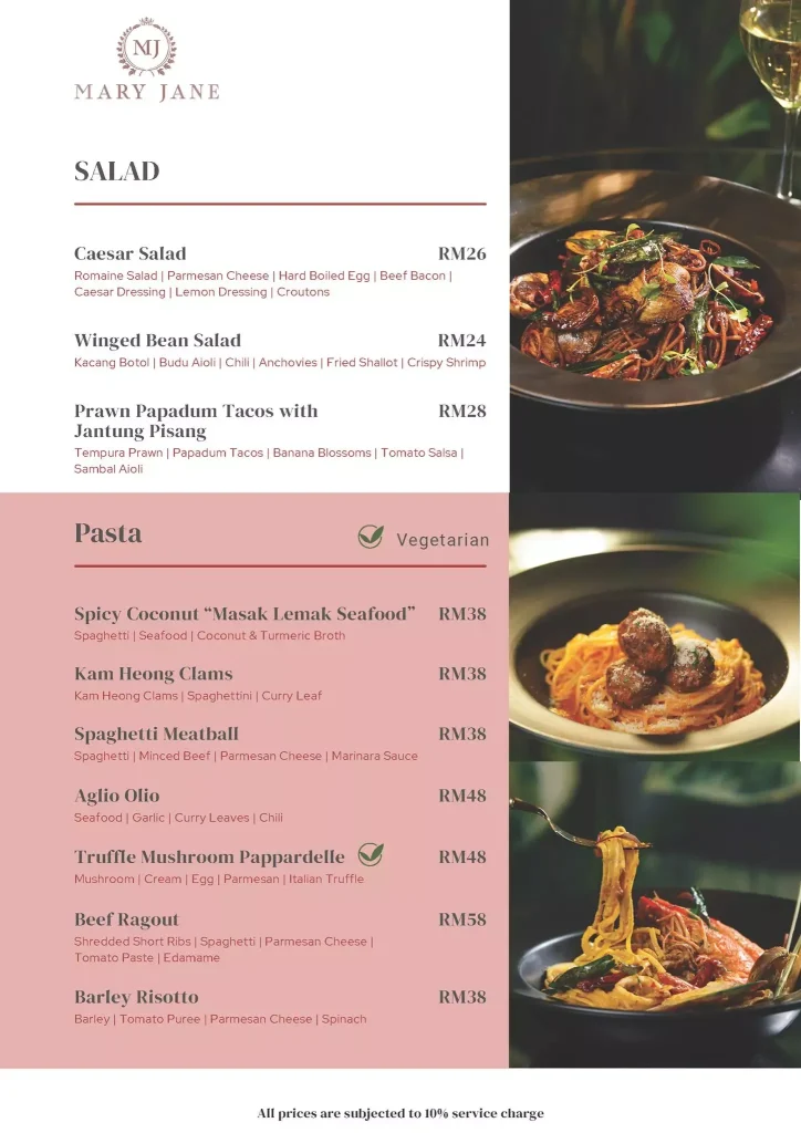 Mary Jane KL Menu