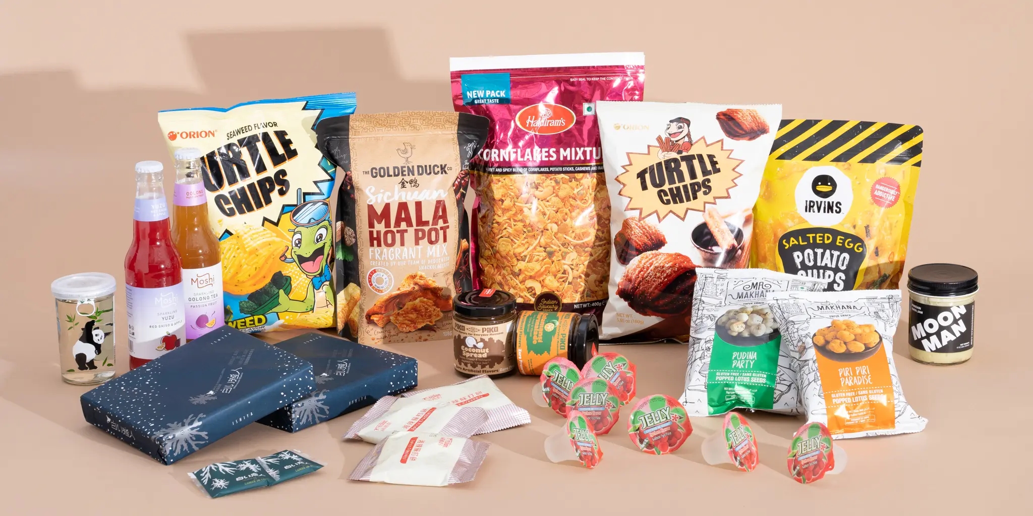 Multiple Asian Snacks Served on a Table